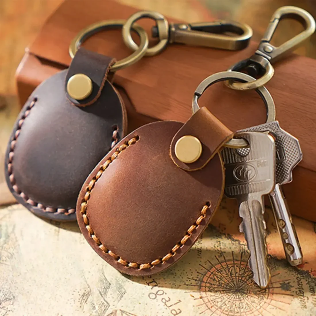 Full-Grain Genuine Leather Keyring (2 PCS)