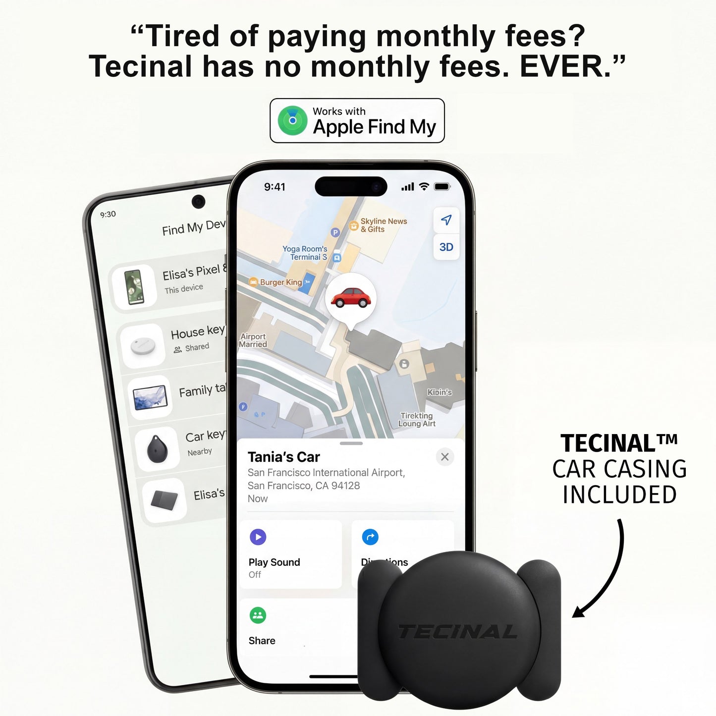 Tecinal™ Anti-Theft Car, Bike, RV, Trailer, Keys, Bags & More Tracker